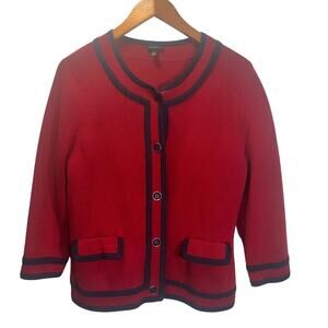 Talbots Red Navy Trim Button Cardigan Sweater Women’s XL 3/4 Sleeve